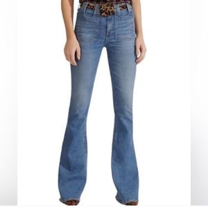 Veronica Beard Beverly High-Rise Patch Pocket Skinny Flare Leg Jeans